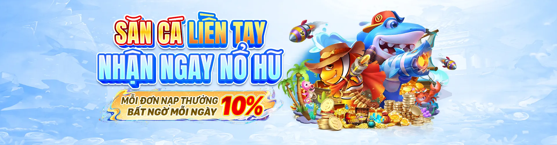 Cảnh đại dương với cá và kho báu trong game bắn cá Hi88pro